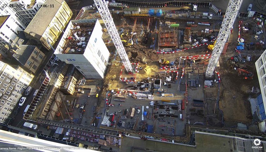 Birds eye view of Pilgrim Street construction site