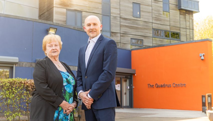 Cllr Margaret Meling with Bardex Business Development Director, Ian Finch, at the Quadrus Centre