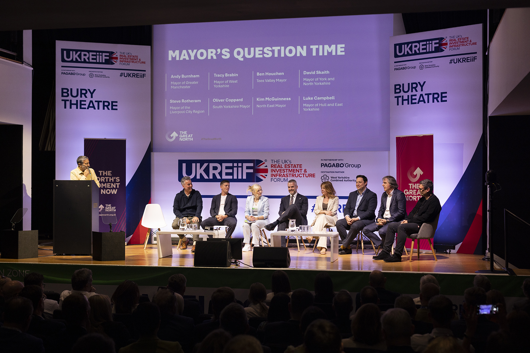 Northern Mayors sat on stage at UKREiiF with compere
